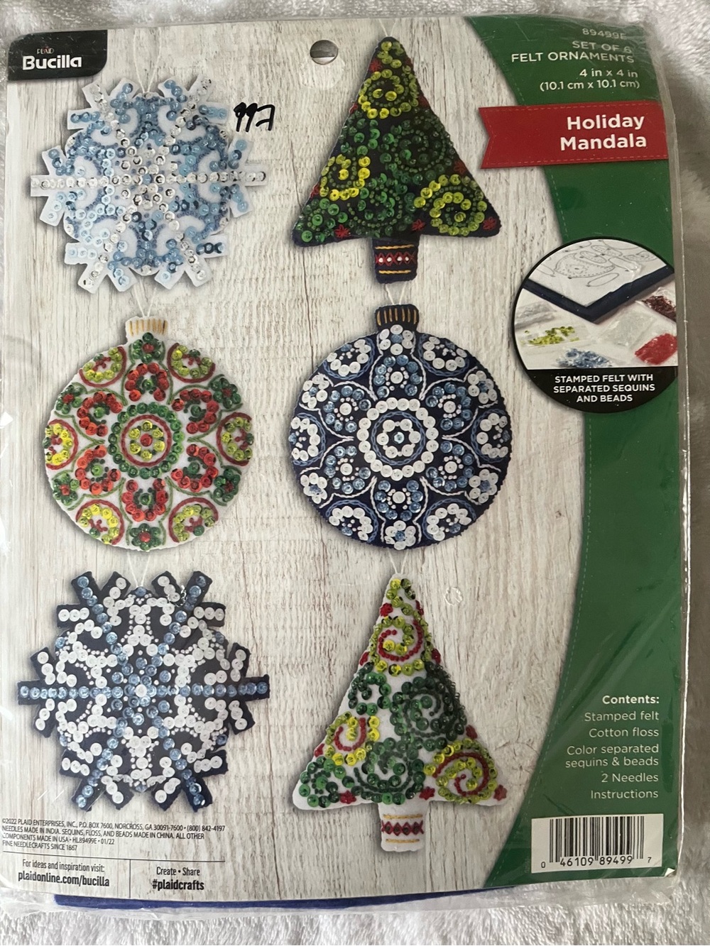 Bucilla Holiday Mandala Felt Ornament Kit - Green, Blue, White, Red